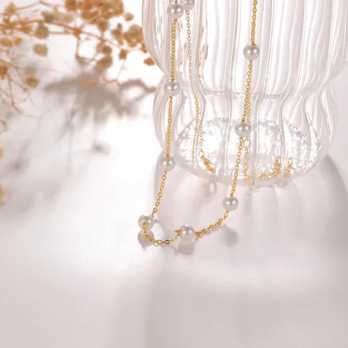 Vista 6 de HANLI Collar de perlas de oro chapado en oro de 14 quilates, delicado collar de perlas de agua dulce, collar de perlas simples para el día a día