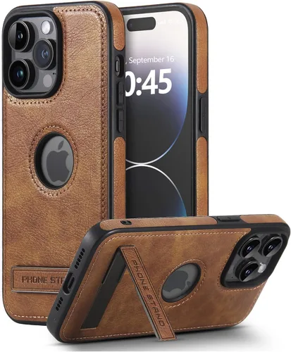 Vista 27 de Funda de cuero para iPhone 13 Pro, funda protectora delgada con función atril a prueba de golpes, soporte invisible integrado compatible con iPhone