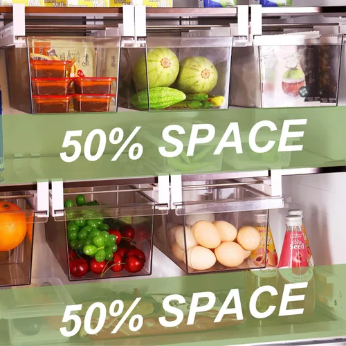 Vista 6 de Yatmung Paquete de 2 Organizadores de Cajón Deli Extra Grandes para Refrigerador Extraíble - Organizador de Cajón de Refrigerador y Contenedores