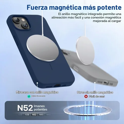 Vista 4 de Miracase Funda diseñada para iPhone 13, con protector de pantalla de vidrio templado, forro de microfibra suave antiarañazos, funda de goma de Azul