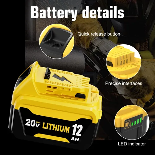 Vista 3 de 2Pack 12.0 Ah High Capacity DCB206 Replacement for Dewalt 20v Max Battery Lithium Compatible with Dewalt 20v Battery Compatible with Dewalt Battery