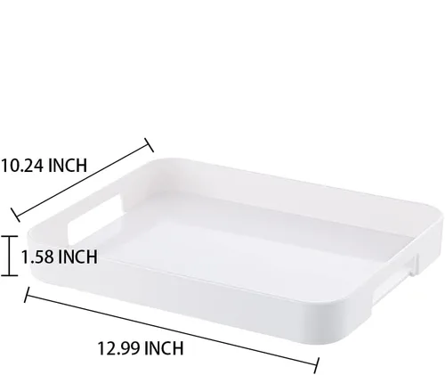 Vista 2 de Bandeja de plástico para servir con asas rectangular en color blanco de 12.99 x 10.24 pulgadas, bandeja de desayuno reutilizable, para alimentos