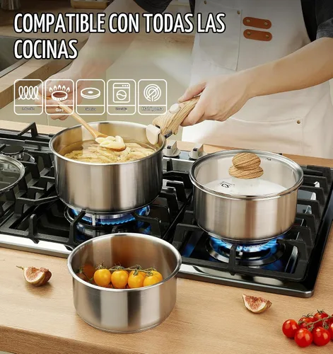 Vista 3 de KOCH SYSTEME CS - Juego de cacerolas de acero inoxidable 18/10 con mango extraíble, sartén de 1.5 cuartos de galón, 2 cuartos y 3 cuartos con tapas