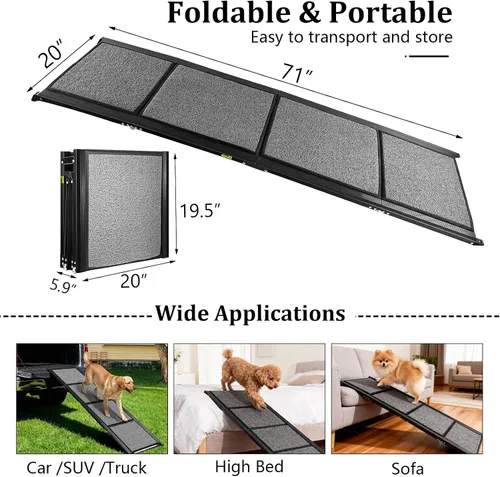 Vista 2 de Rampa para perros de 71 x 20 pulgadas para automóvil, rampas portátiles para perros grandes con superficie antideslizante para perros, rampa