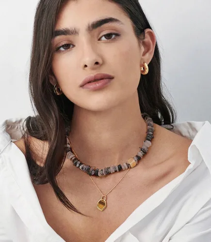 Vista 2 de Aobei Pearl Gargantilla de piedras preciosas de amatista, 5 piezas hexagonales con dije de chakra de Reiki puntiagudo para mujer, joyería de piedra
