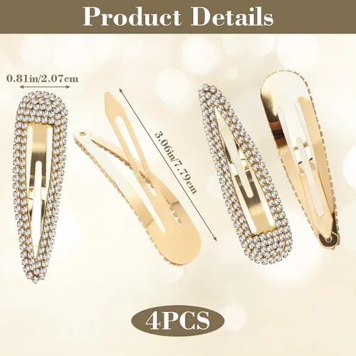 Vista 3 de HINZIC 4 pinzas para el cabello con diamantes de imitación de 3 pulgadas, antideslizantes, pasadores dorados, de metal, para boda, graduación, San