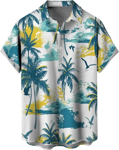 Vista 39 de Camisas tropicales con botones para hombre, camisas hawaianas de manga corta, casuales para vacaciones, camisas de playa holgadas Beige-playa escena