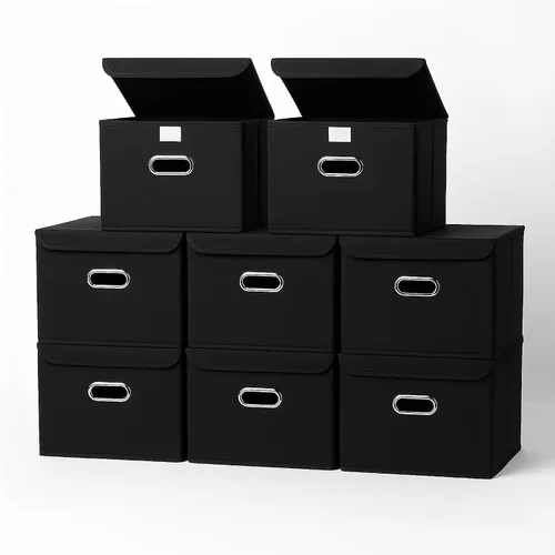 Vista 23 de Paquete de 1 Contenedores de Almacenamiento Plegables Grandes con Tapas, Cubos Organizadores de Almacenamiento de Tela para Estantes, Armario
