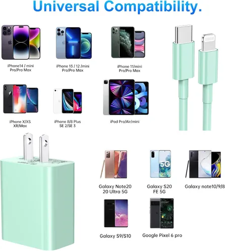 Vista 6 de Cargador para iPhone de carga rápida, [certificado MFi] Cargador de pared USB C de 20 W con cable USB C a Lightning de 6 pies, cable de carga rápida