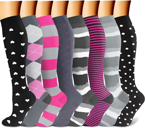 Vista 42 de CHARMKING Calcetines de compresión para mujeres y hombres para circulación (8 pares) 15-20 mmHg, mejor soporte para ciclismo atlético