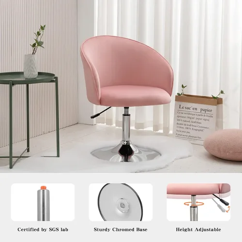 Vista 7 de Furnimart Silla de Tocador de Terciopelo con Marco de Cromo, Altura Ajustable y Giratoria, Rosa - Sala de Estar, Dormitorio, Oficina Terciopelo