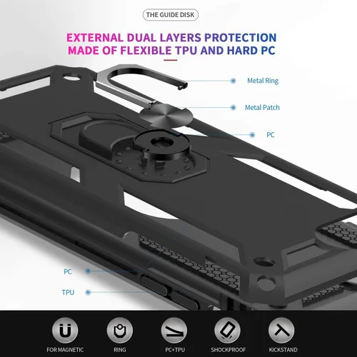 Vista 5 de LeYi Funda para iPhone SE 2022/2020 con [2 unidades] protector de pantalla de vidrio templado, cubierta de grado militar con soporte de anillo Negro