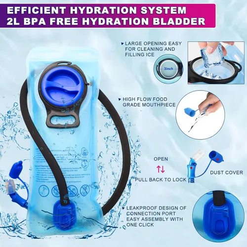 Vista 3 de Mochila de hidratación, mochila de agua con vejiga de agua de 2 L, paquete de hidratación esencial para festivales y rave, aislamiento ligero