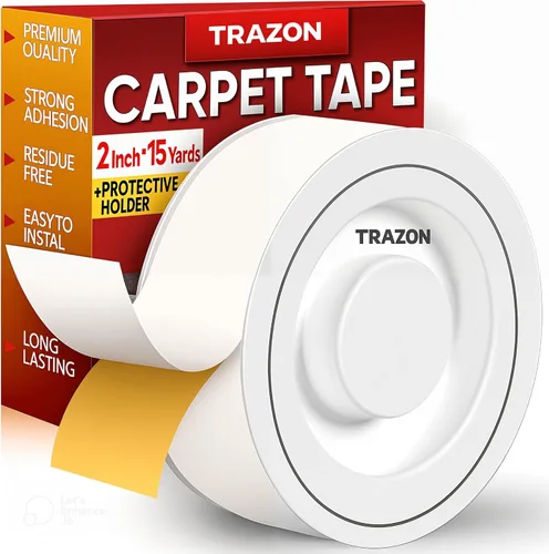 Vista 8 de Trazon - Cinta adhesiva de doble cara para alfombras, suelo de madera dura y alfombras de área, cinta adhesiva fuerte y extraíble, cinta adhesiva