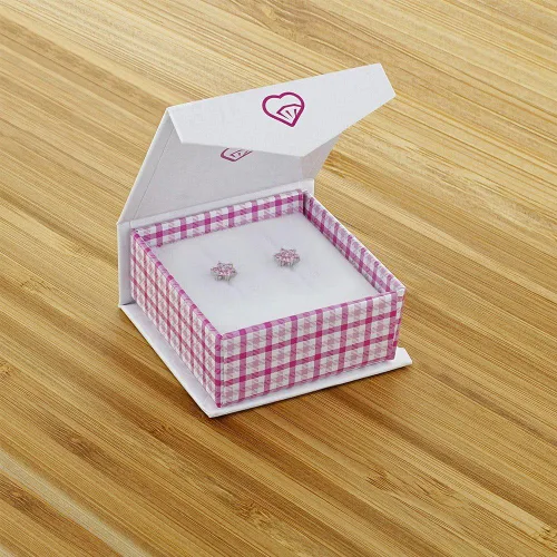 Vista 5 de Aretes de seguridad chapados en rodio con circonita cúbica, para niños pequeños y niñas jóvenes, de 0.197in, delicados y brillantes aretes florales