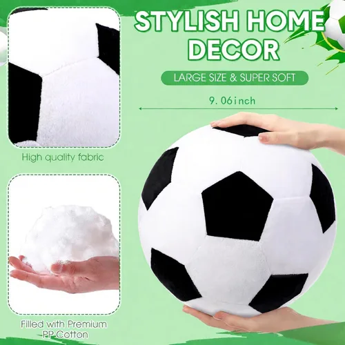 Vista 2 de Almohada de balón de fútbol, fútbol de peluche suave, bola esponjosa y esponjosa, felpa blanca y negra, decoración de habitación, regalo