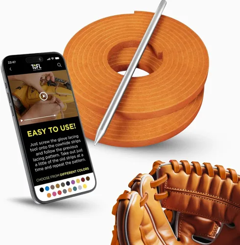 Vista 10 de TOFL Kit de encaje para guantes de sóftbol y béisbol Kit de reparación de cordones de guante de encaje 2 cordones de cuero con aguja de cordones