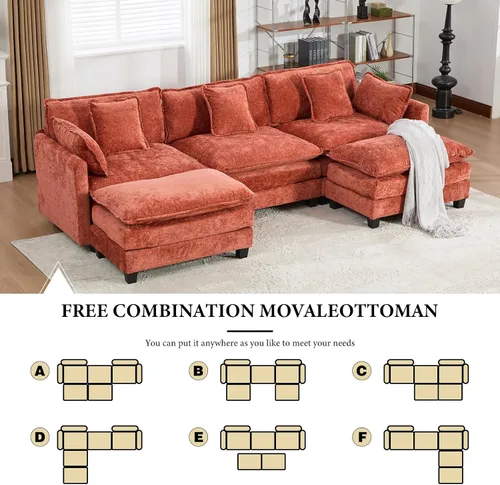 Vista 237 de Sofá seccional modular verde de 111.5", sofás seccionales grandes de 3 plazas para sala de estar, sofá nube oversized de tela chenille con otomana