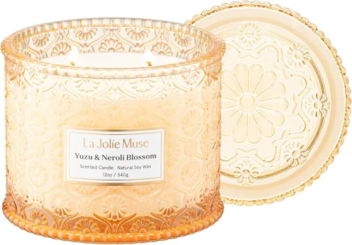 Vista 18 de LA JOLIE MUSE Vela de Cáscara de Sandía y Menta - Eucalipto, Salvia, Lavanda Vela Grande de Cera de Soja de 12 oz con 2 Mechas 60 Horas