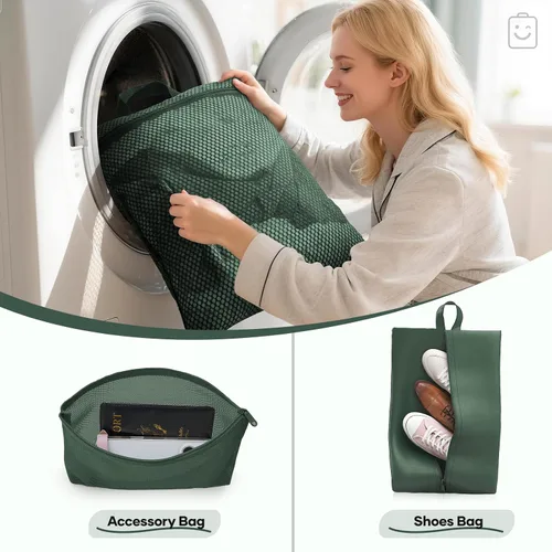 Vista 7 de Veken Juego de 11 cubos de compresión para artículos esenciales de viaje, bolsas organizadoras compresibles expandibles grandes para ropa, bolsas