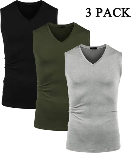 Vista 5 de COOFANDY Camiseta sin mangas para hombre, paquete de 3 camisetas sin mangas para gimnasio, cuello en V, culturismo, musculación