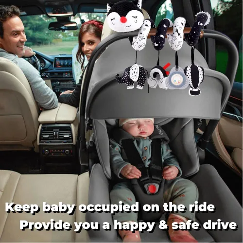 Vista 5 de Car Seat Toys for Infants 0-6 Months, High Contrast Baby Toys Black and White Hanging Baby Carseat Toys Stroller Toys 3-6 Months Newborn