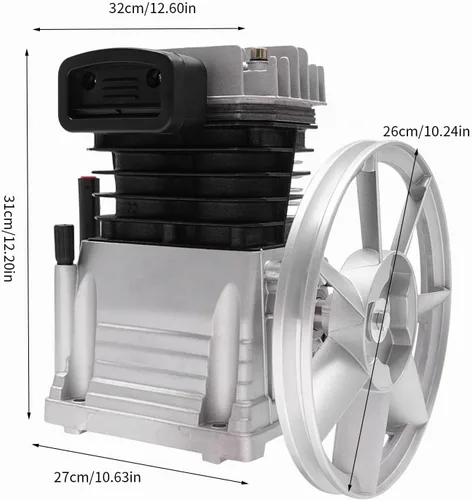 Vista 8 de Cabezal de bomba de compresor de aire, cabezal de compresor de aire de 3 HP con 2 cilindros, compresor de aire lubricado con aceite con polea