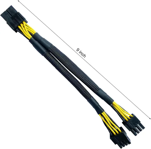 Vista 5 de GPU PCI-e 8 pines hembra a doble 8 (6+2) pin macho PCI Express trenzado con manga divisor cable de alimentación 9 pulgadas (paquete de 3)