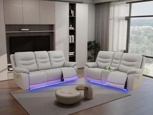 Vista 95 de Juego de sofá reclinable eléctrico, seccional de cuero transpirable beige, juego de muebles de sala de estar, 2 piezas, sofá reclinable eléctrico
