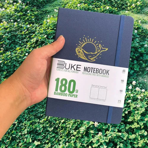 Vista 6 de BUKE Cuaderno de cuadrícula de puntos, papel blanco de bambú de 6.35 oz/m², 5 puntos de 0.197 x 0.197 in, 160 páginas, encuadernación plana, bordes