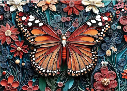 Vista 28 de MINIWAN Rompecabezas de 1000 piezas de arte de papel con plumas 3D para jardín de flores 27.5 x 19.7 pulgadas, letras en la parte posterior