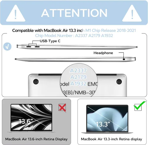 Vista 6 de Anban Funda compatible con MacBook Air de 13 pulgadas M1 2022 2021 2020 2019 2018 versión A2337 A2179 A1932 Touch ID, funda rígida de plástico mate