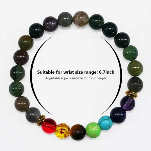 Vista 6 de BOYODER Pulsera elástica de cuentas elásticas de 7 chakras de piedra de ágata y turquesa de 0.315 pulgadas para mujeres y hombres, piedra natural