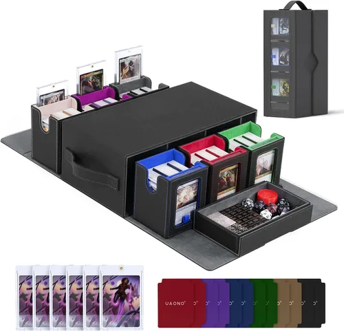 Vista 11 de Caja de baraja Commander de UAONO para MTG, estuche modular de 6 barajas con bandeja para dados, contiene más de 600 cartas con funda doble, caja