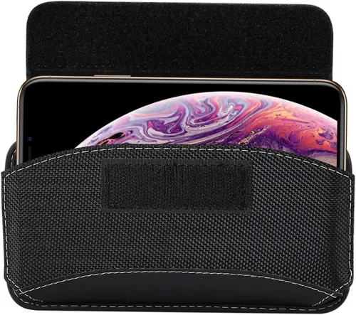 Vista 2 de Bolsa negra para teléfono celular para hombres, soporte horizontal para teléfono celular, funda universal para cinturón para teléfono inteligente