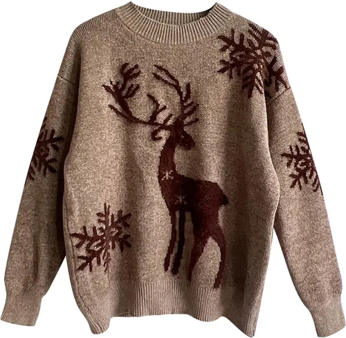 Vista 5 de Suéter de Navidad para mujer, suéter de punto de reno, elegante, suave, estampado, ropa de otoño
