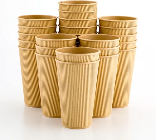 Vista 21 de Tazas para café de papel aislado, pared ondulada, kraft, 12 onzas - Caja de 25 unidades - tapas a juego: RWA0360B, RWA0360W, RWA0328LG, RWA0328GR