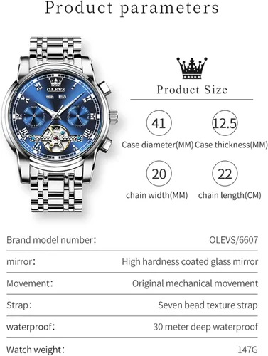 Vista 5 de OLEVS Reloj automático (no requiere batería) Relojes de pulsera para hombre, relojes mecánicos de cuerda automática, reloj clásico de esqueleto