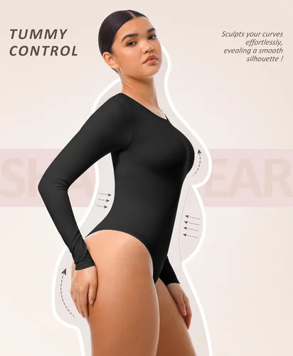 Vista 2 de FeelinGirl Body con control de abdomen para mujer, de manga larga, moldeador, tanga