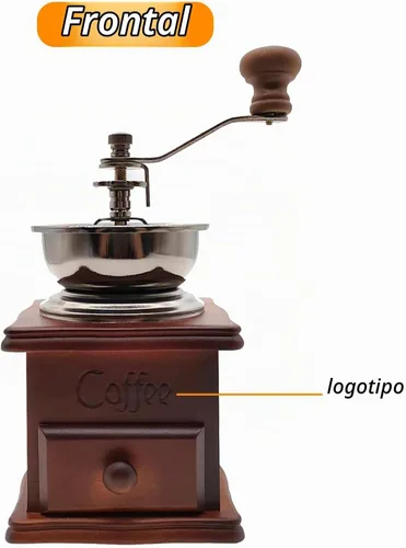 Vista 2 de Molinillo de café hecho a mano de madera de estilo retro, manivela de cerámica, cepillo de limpieza de molinillo de café hecho a mano, cuchara
