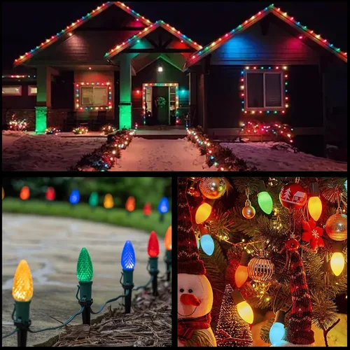 Vista 9 de YULETIME Tira de luces LED multicolor C9 fresa para Navidad, 68 pies 100 unidades con espaciado de 8" impermeable, luz de cadena festiva