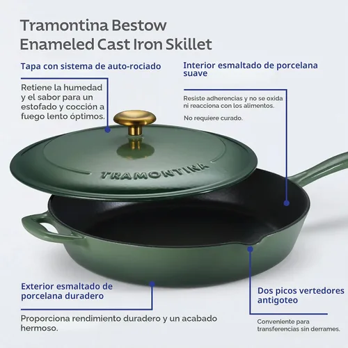 Vista 5 de Tramontina Bestow Sartén de hierro fundido esmaltado de 12 pulgadas con Cactus