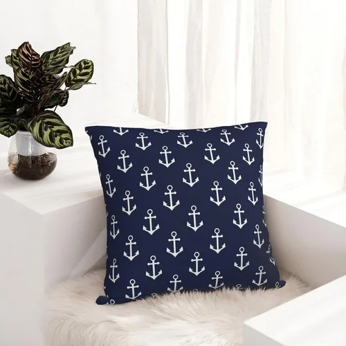 Vista 6 de Fundas de almohada con patrón de ancla náutica azul marino, fundas de almohada decorativas de 18 x 18 pulgadas, funda de almohada para decoración