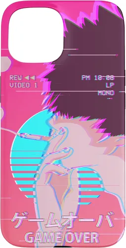 Vista 6 de Funda retro para iPhone 16 Vaporwave Aesthetic Emo Anime Boy Sad Game Over Lofi