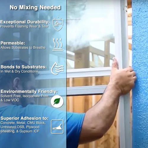 Vista 3 de POLYGUARD Blue Barrier Liquid Flashing Paquete de 12 tubos de salchicha de 20 onzas. Sistema de barrera de aire resistente a la intemperie alrededor