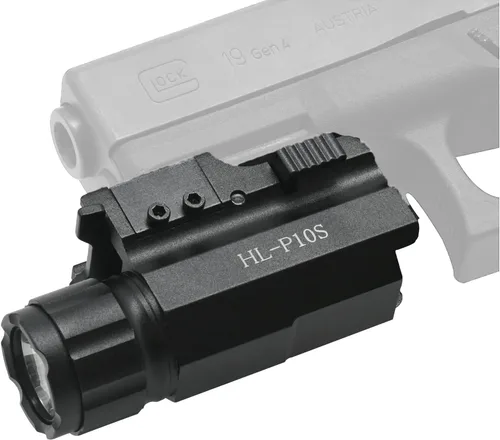 Vista 5 de Linterna estroboscópica LED Aimkon HiLight P10S de 500 lumen para pistolas, con carril de liberación rápida para marcas Glock , Sig Sauer, Smith &