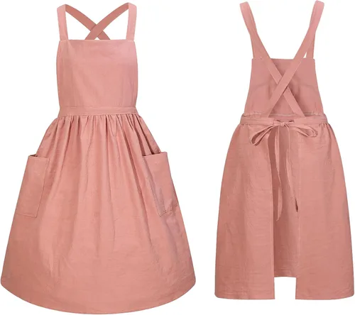 Vista 9 de Pinafore - Delantal de chef para mujer, estilo vintage, con volantes, con bolsillos y lazos largos, con espalda cruzada, bonito delantal de cocina