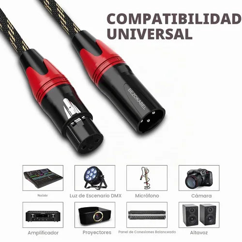 Vista 2 de Cables XLR, cables XLR cortos de 1.5 pies, 6 paquetes, cable de micrófono macho a hembra de nailon trenzado de 3 pines