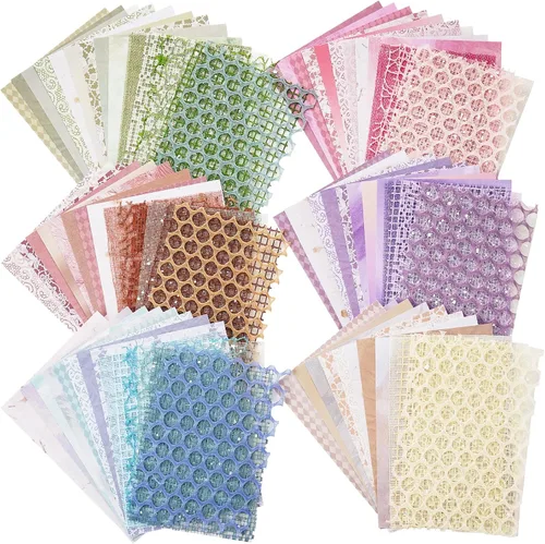 Vista 9 de Juego surtido de 96 hojas de papel de álbumes de recortes texturizado y tela de malla, paquete de 6 papeles especiales mixtos para álbumes