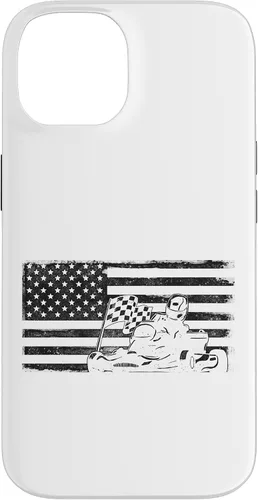 Vista 4 de iPhone 16 Go Kart Racing American Flag Vintage Case
